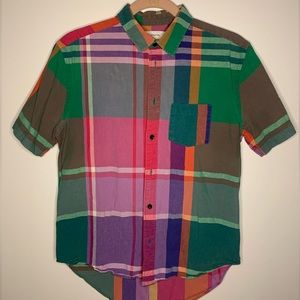 Urban Outfitters Short Sleeve Rainbow Plaid Button Down